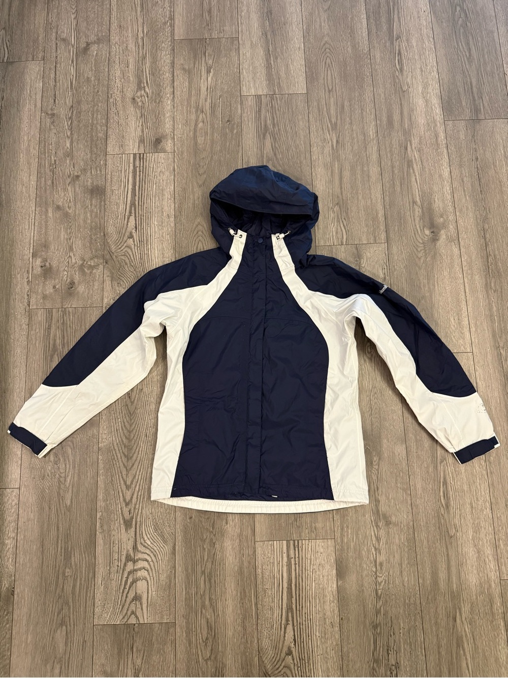 Columbia White Navy Full Zip Hooded Women’s Medium Rain Coat Jacket